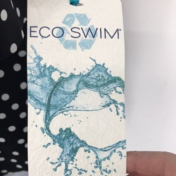 Aqua Green Black & white halter polka dot Tankini Top Size 8 New - Picture 2 of 13